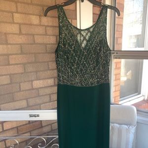 Emerald green gown, with beaded embellishments